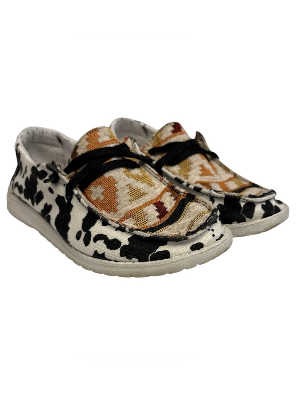 Gypsy Jazz Slip on shoes in cow print & southwestern Pattern Size 7